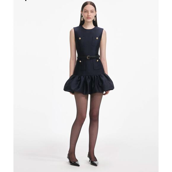 Self Portrait Navy Taffeta Mini Dress US 6 - Picture 1 of 14